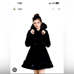 HELL BUNNY SARAH JANE COAT winter HOODED faux fur BLACK